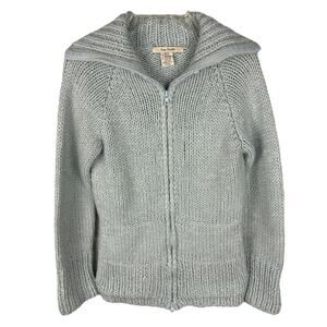 Free People Y2K Baby Blue Collared Cowichan Wool Blend Front Zip Sweater M Cozy